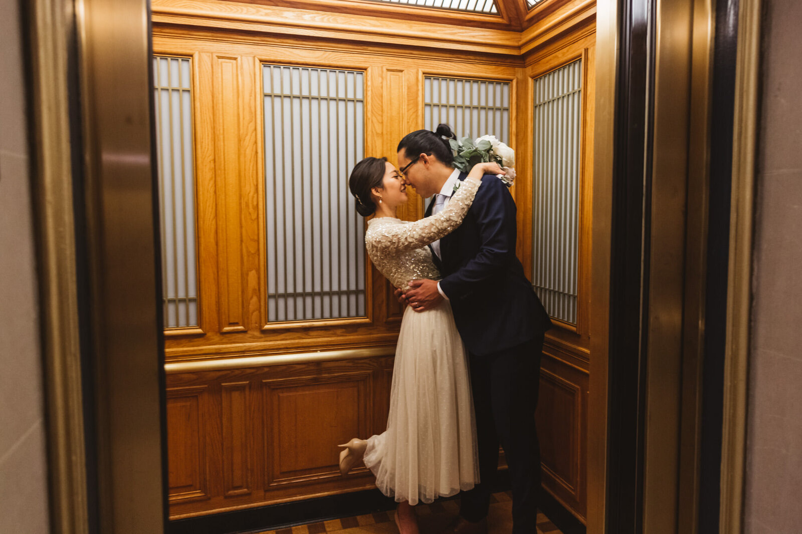 iconic elevator shot at SF City Hall wedding