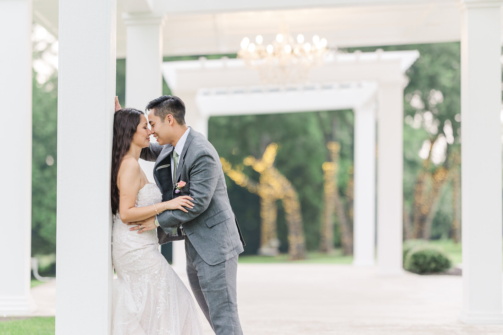 Intercultural wedding couple solo photography outdoor