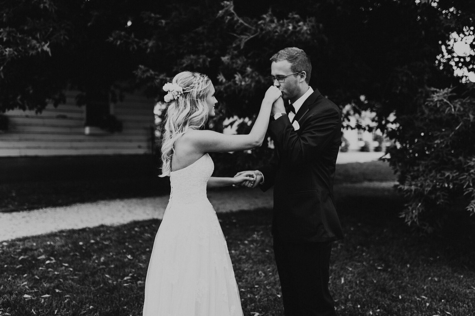 Bride and groom seeing each other for their first look