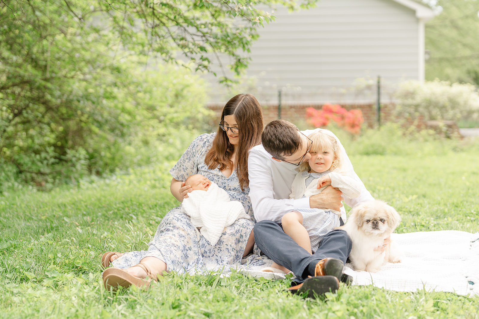 family with their dog during Leesburg, VA newborn session