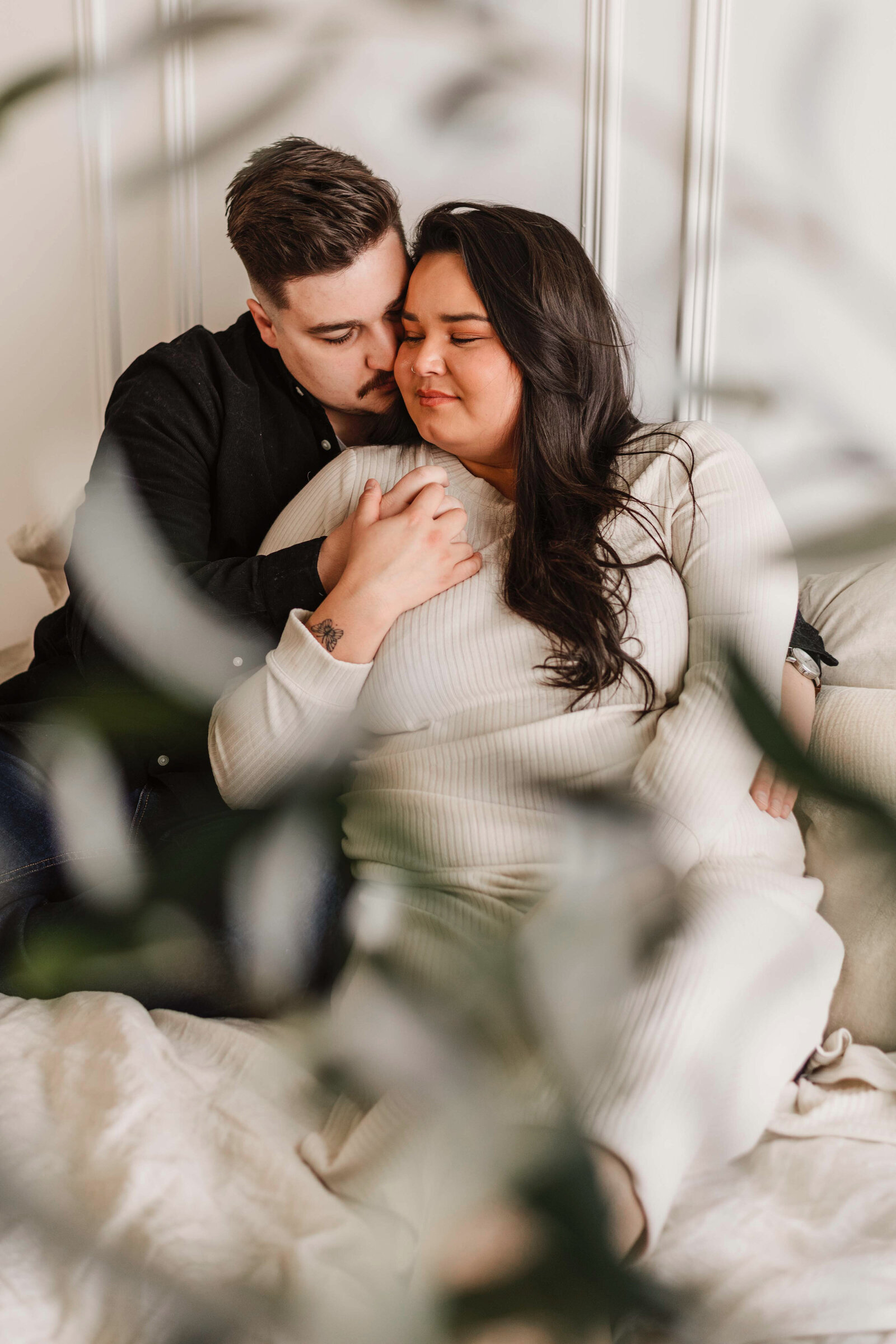 couple at home engagement session