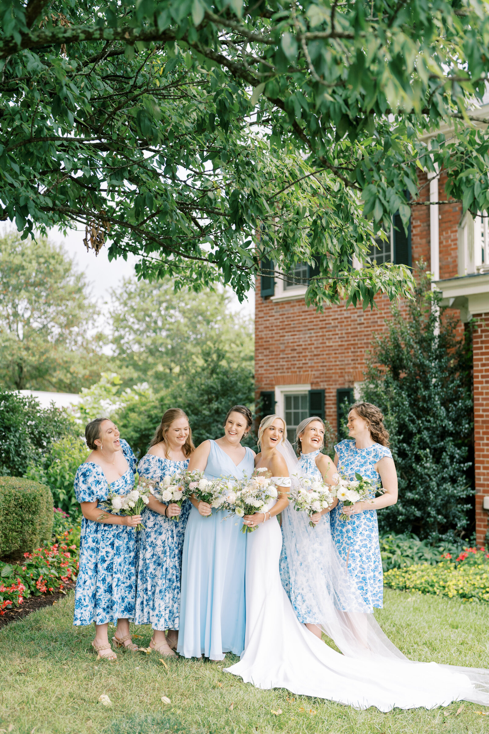 Bride and bridesmaids outside French House