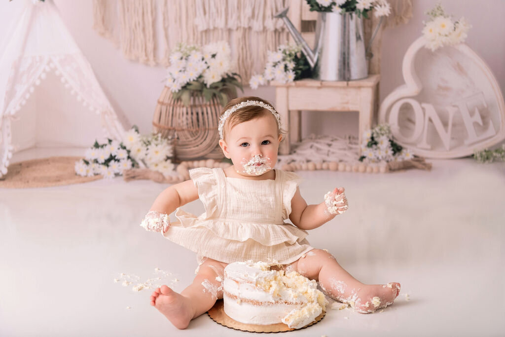 Professional Portrait Photographers CT specialize in cake smash sessions for one-year-old milestone celebrations