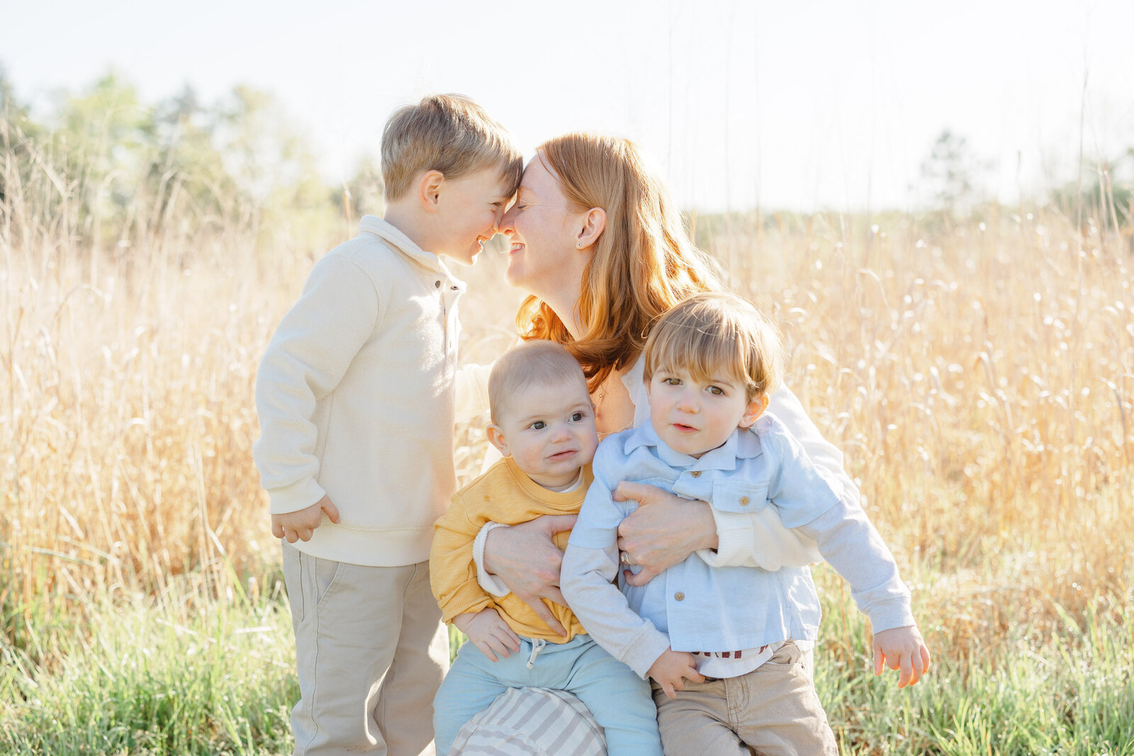 mom and kids during family session in Fauquier County, Virginia