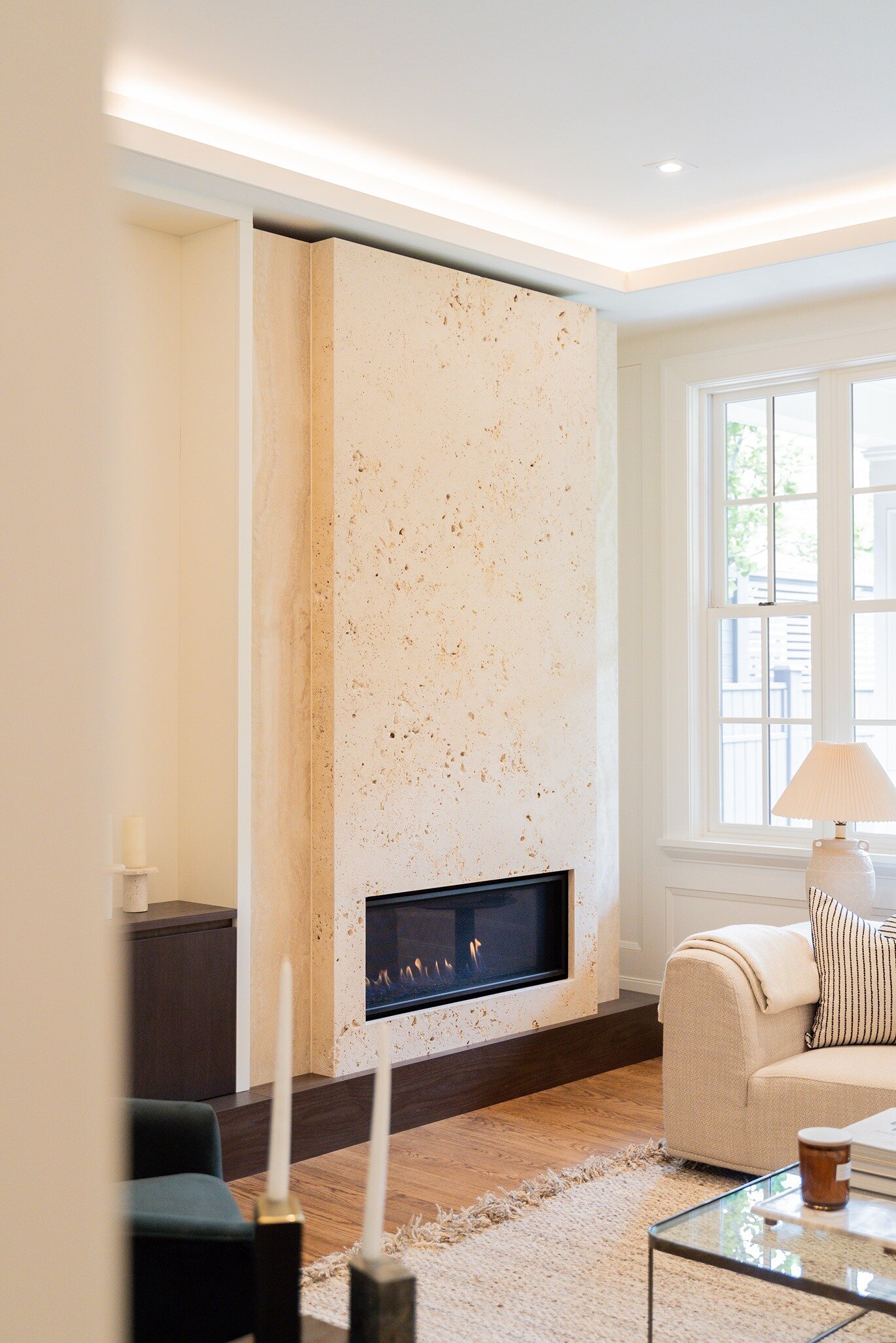 Modern terrazzo fireplace design in living room