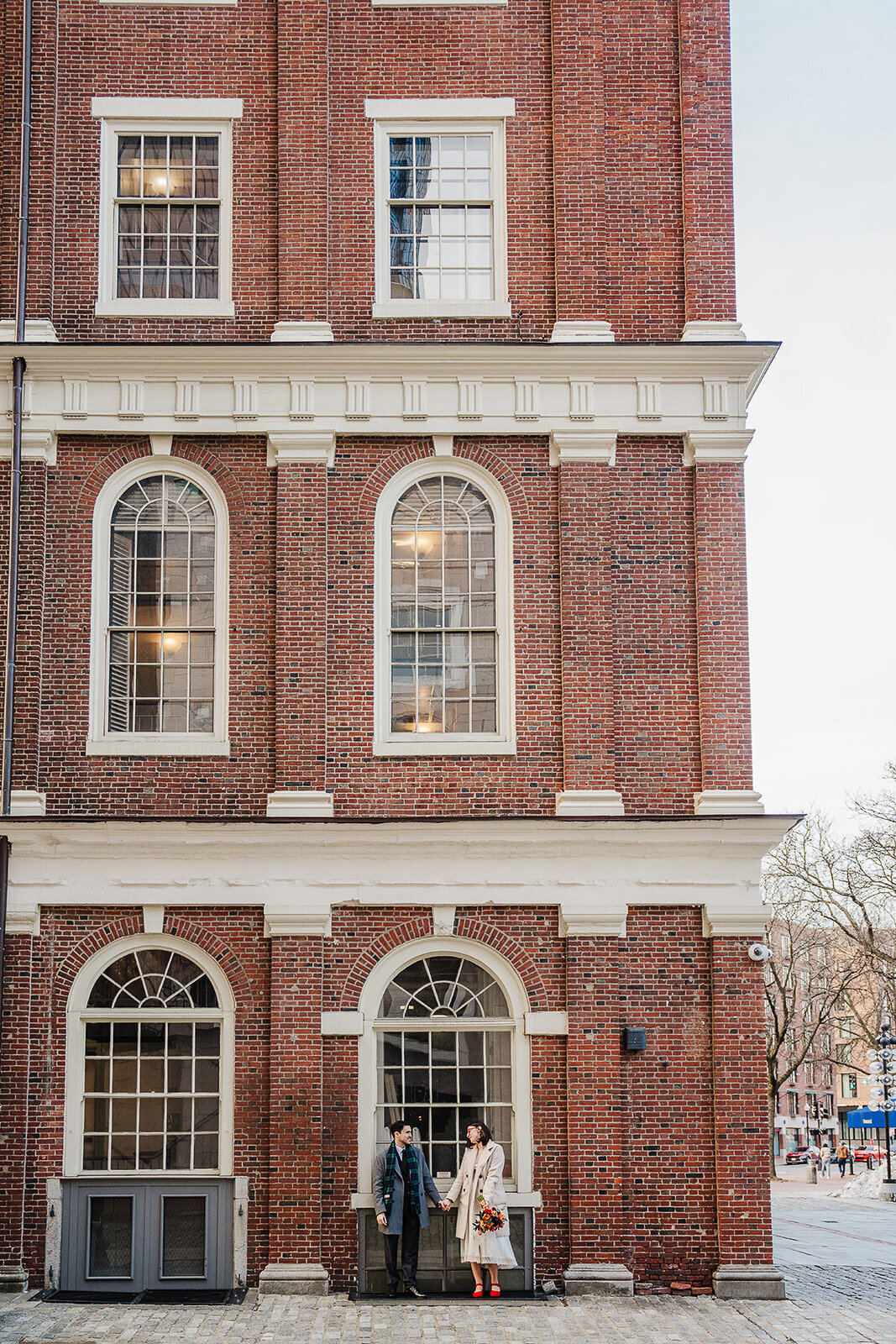 winter elopement photos at quincy market