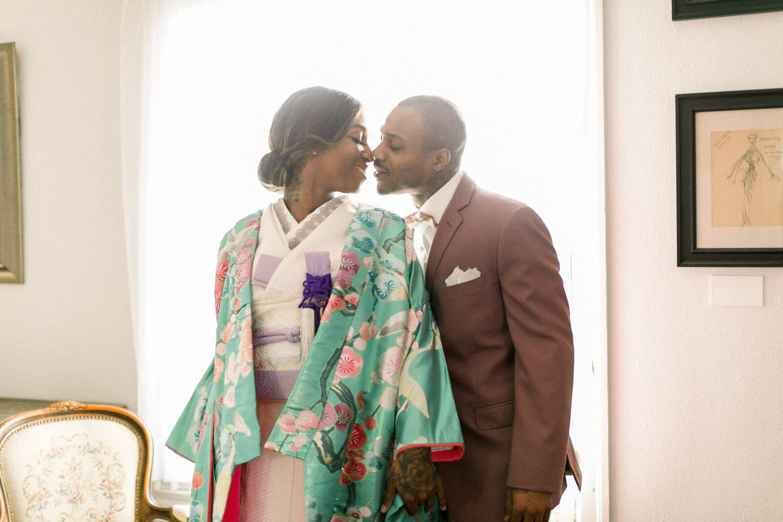 Bride with pastel green iro-uchikake at Ebell Long Beach | 着物レンタル 和婚 打掛 エベル・クラブ・ロングビーチ