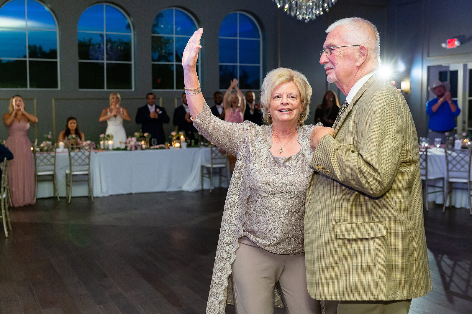 Grandma dancing on dance floor during wedding reception at Montclair event venue in Colleyville Texas