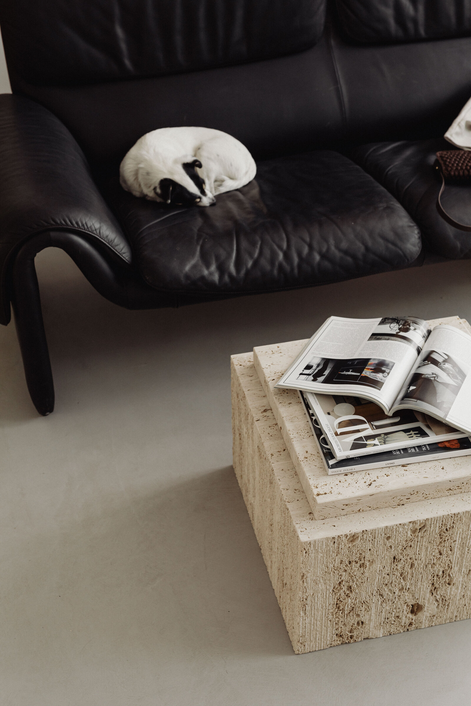 kaboompics_de-sede-ds-2011-black-leather-two-leather-sofa-travertine-furniture-table-vogue-magazine-35869