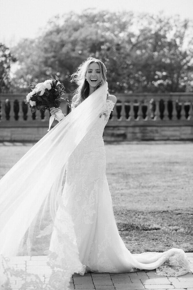 Bride's veil blowing in the wind