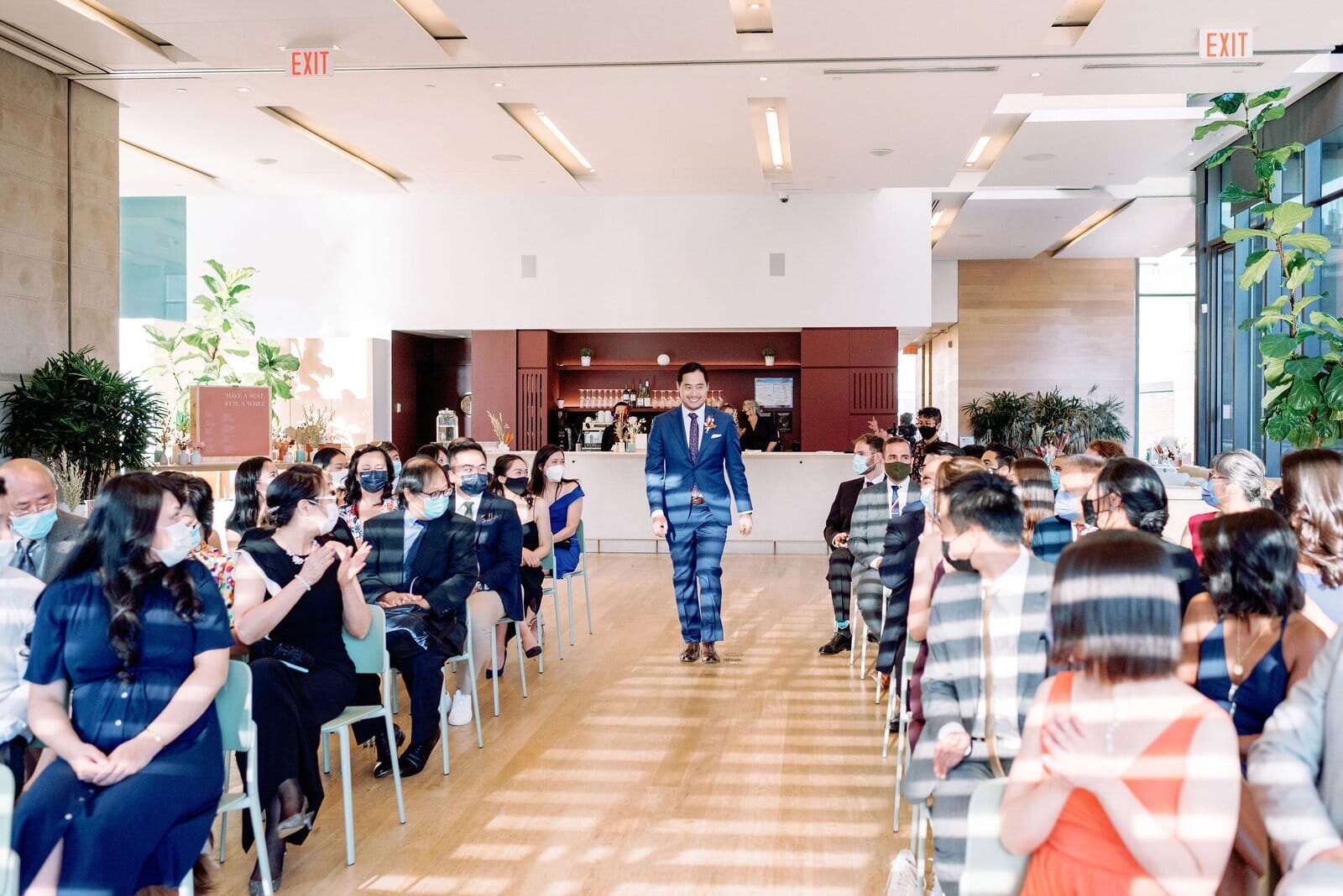 Groom Enters Elegant Modern Fall Wedding Ceremony at Gardiner Museum Intimate Wedding Toronto Wedding Venue Jacqueline James Photography