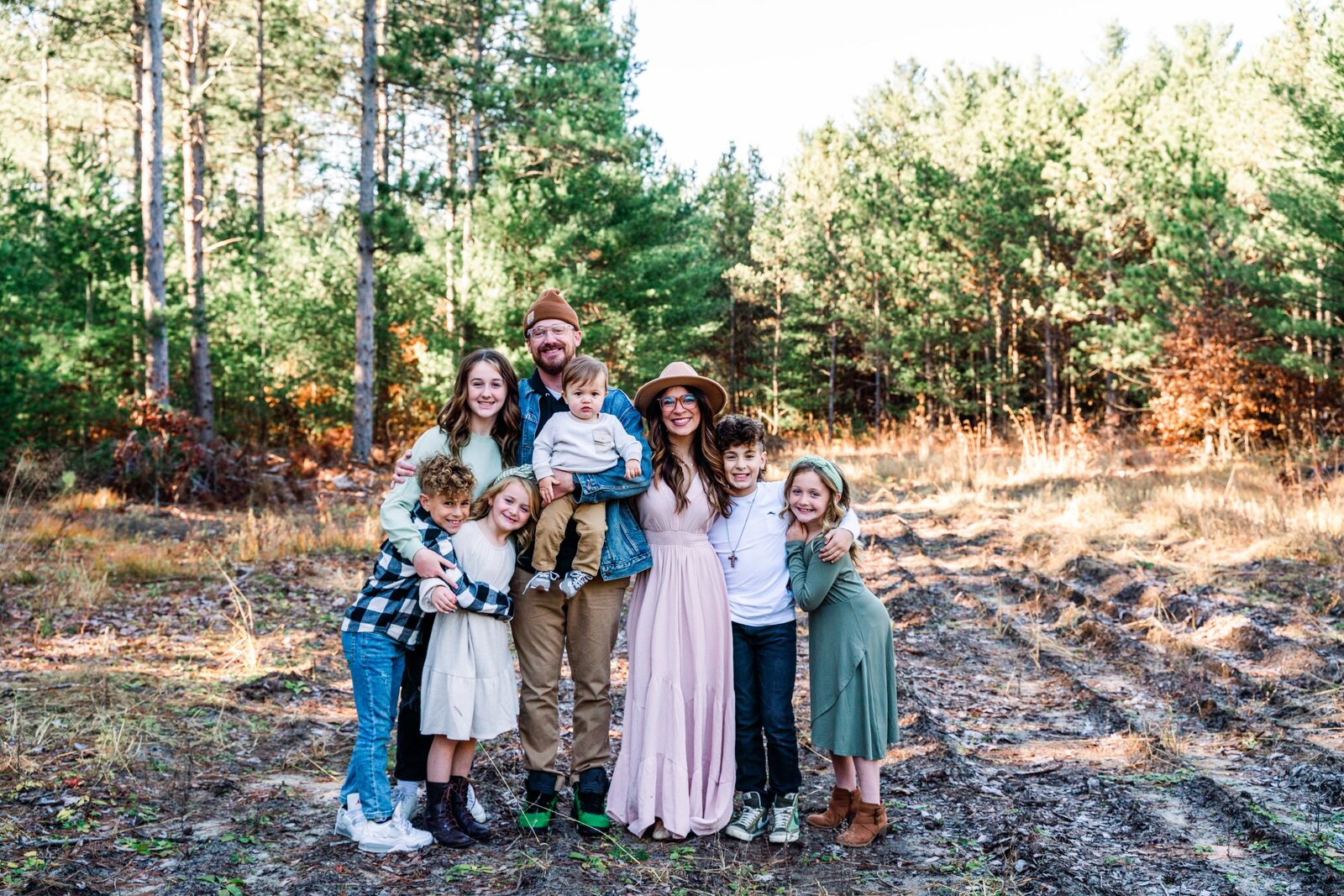 Family in woods