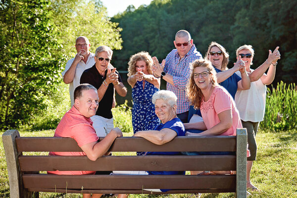 East Brunswick NJ Family Photographer 80th Birthday with Kids Fun Pose