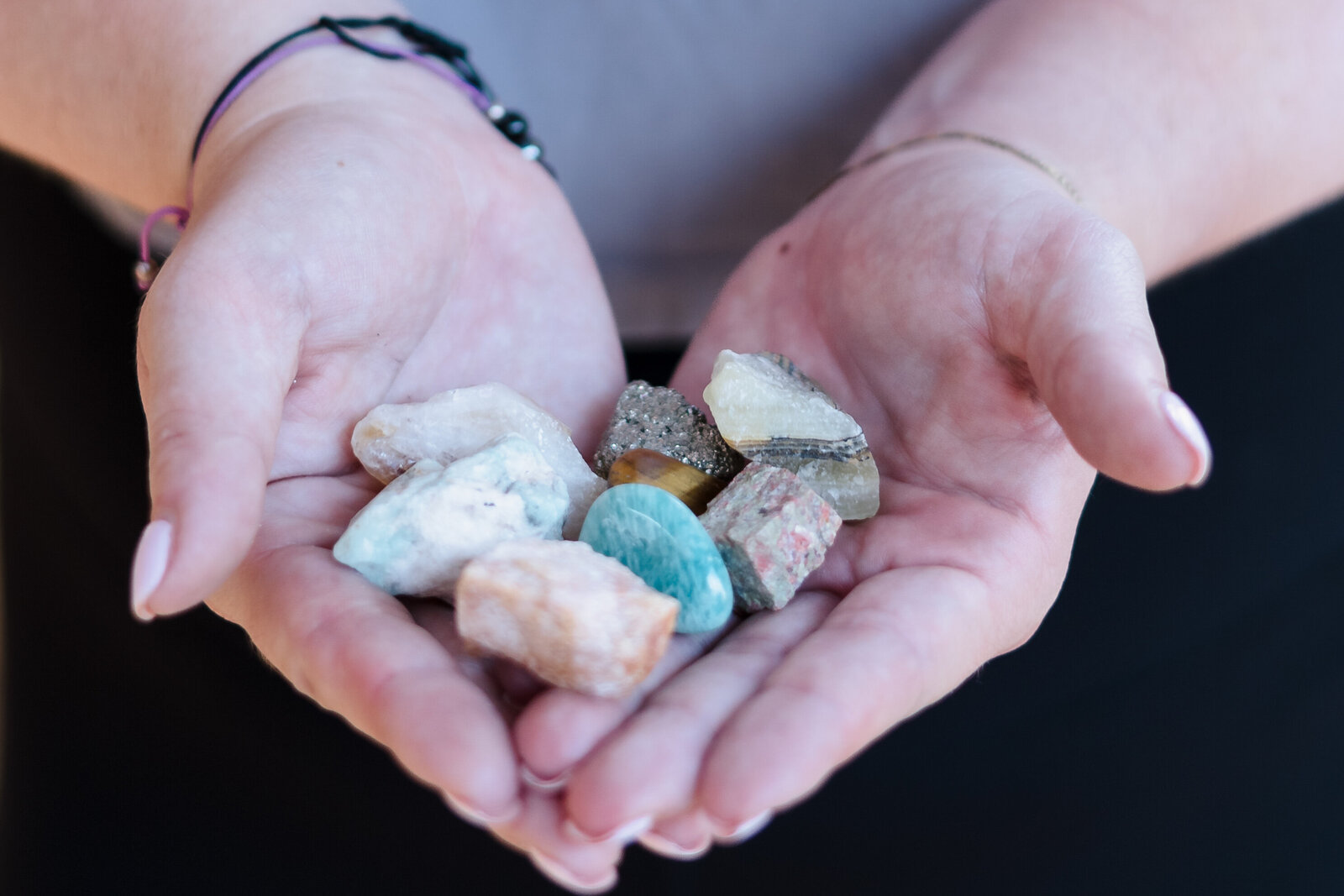 detail shot of crystals in the hand