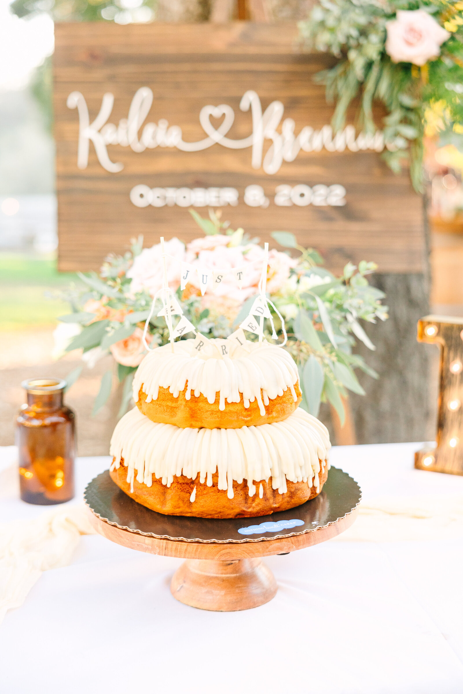 Cake at a colorful wedding reception in Santa Cruz, California.