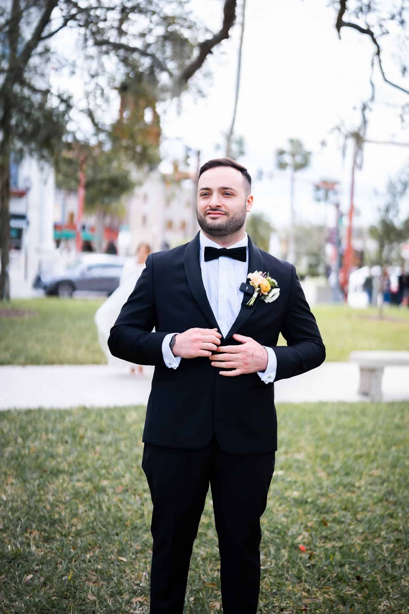 groom formal photos at jewish wedding at Casa Monica in St Augustine wedding Venue