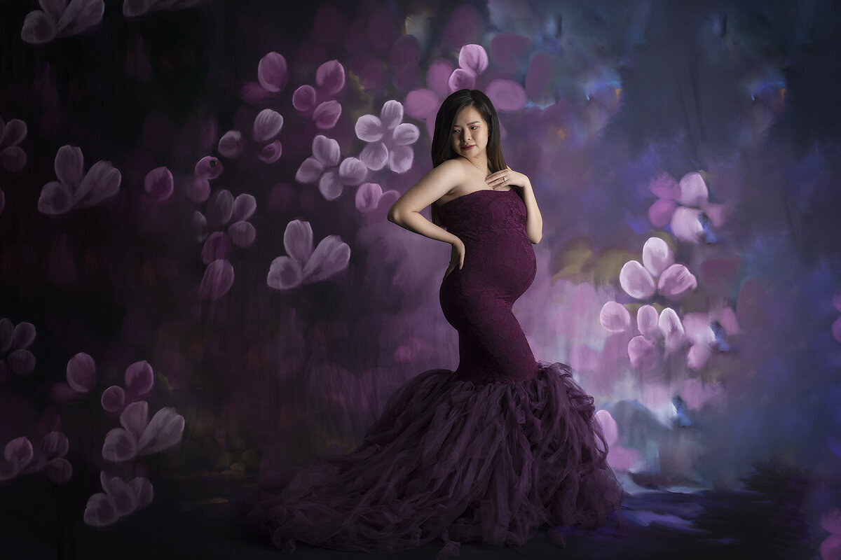Purple floral backdrop from Fancy Fabrics.