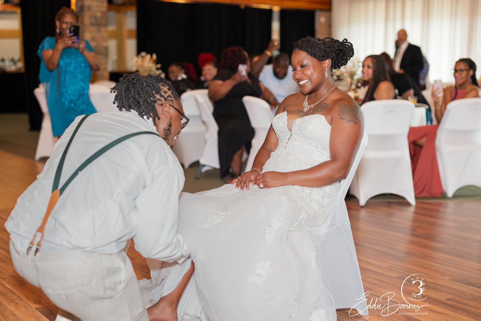 husband removing bonnet from leg