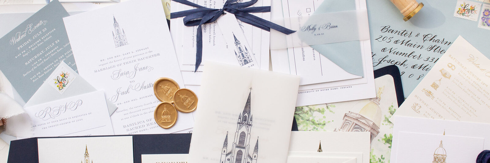 navy blue letterpress invitations