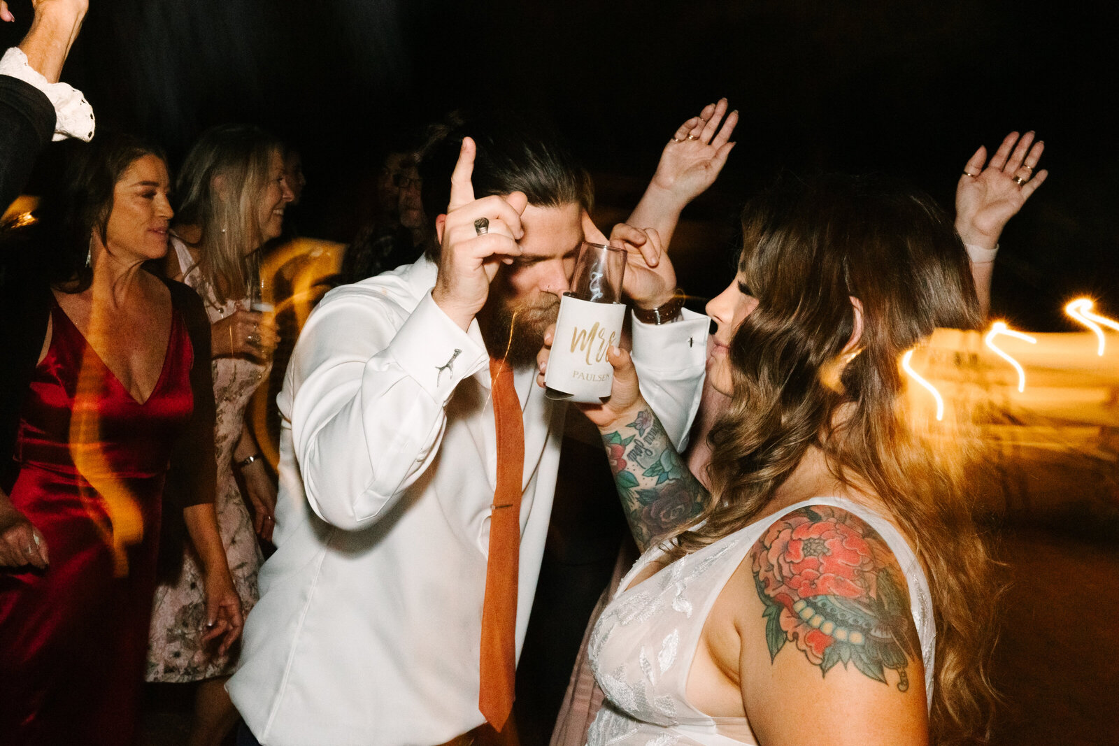 Colorful wedding reception in Santa Cruz, California.