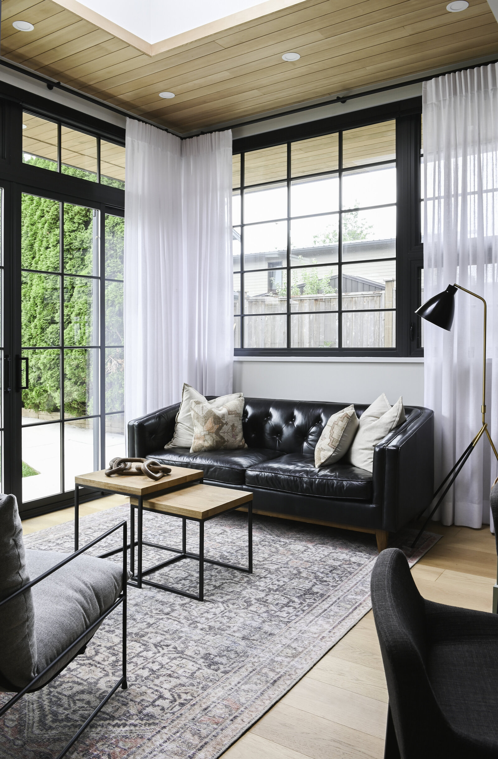 Rebecca Foster Interior Designer Laneway Living Room Tall Ceilings Black Windows