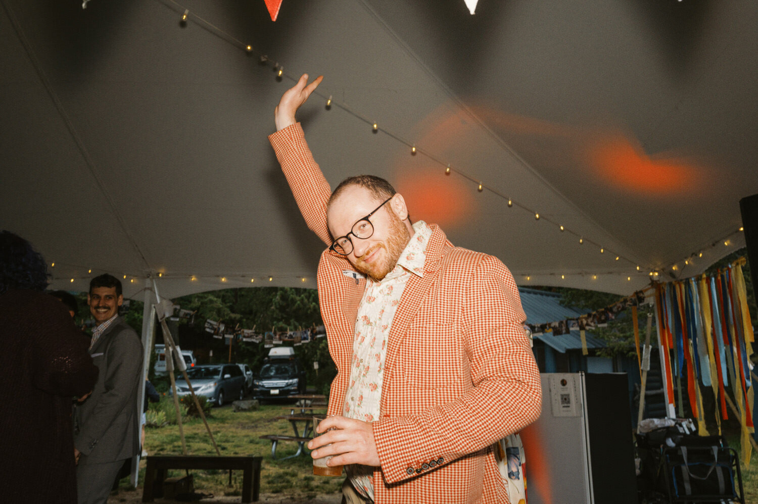 Wedding guest dances at Guemes Island Resort.