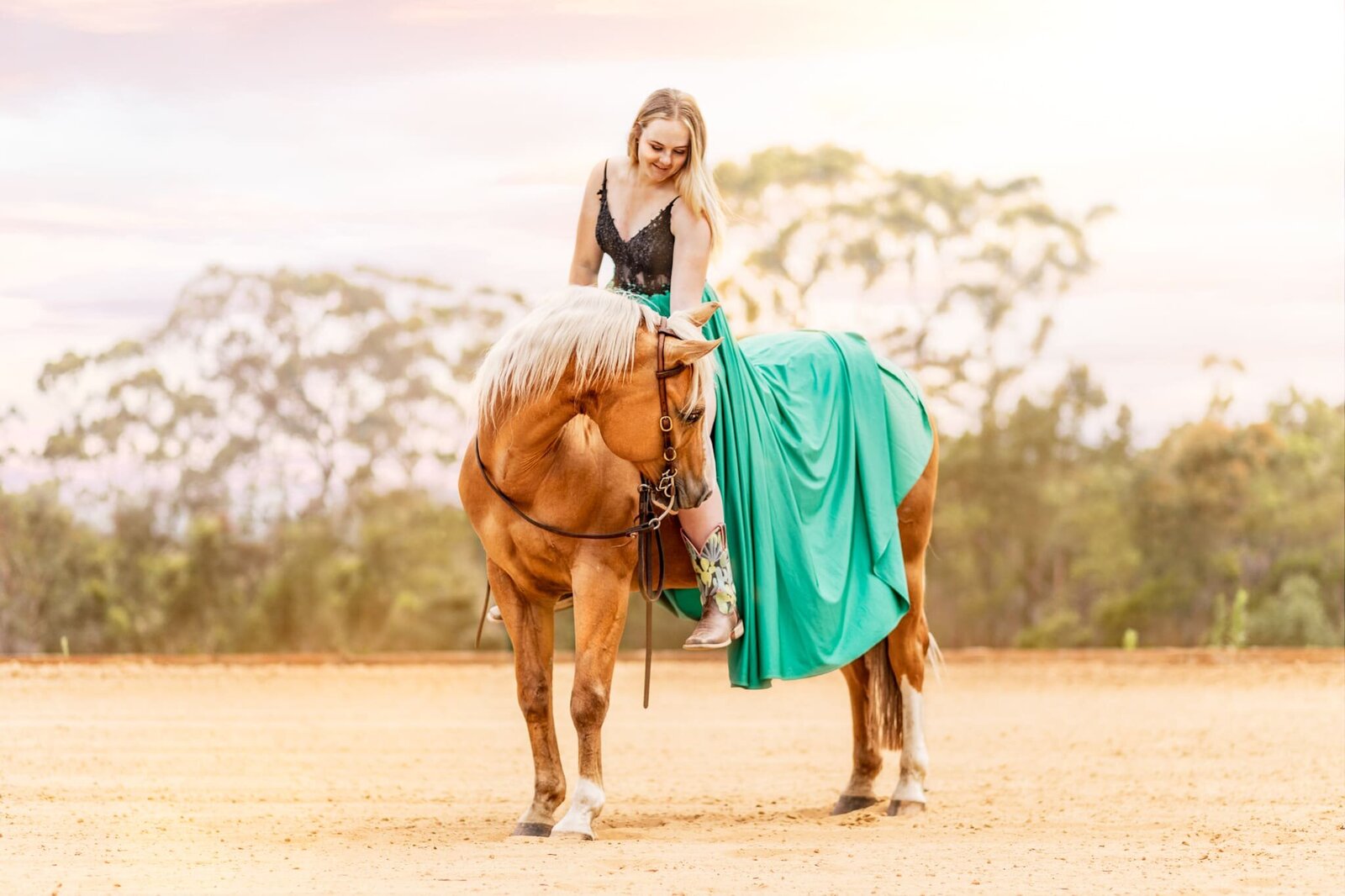 32. Horse turns to rider bareback in a dress Half Steps Photography