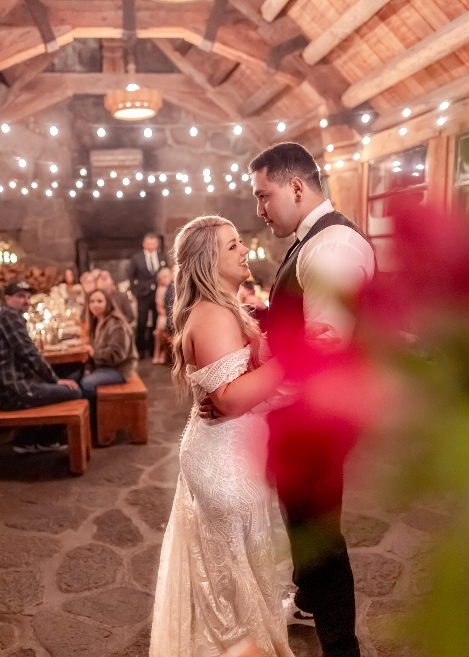 Couple having their first dance at the silcox hut at Timberline Lodge. Photo taken as a second photographer with Rochelle Robnett Photography