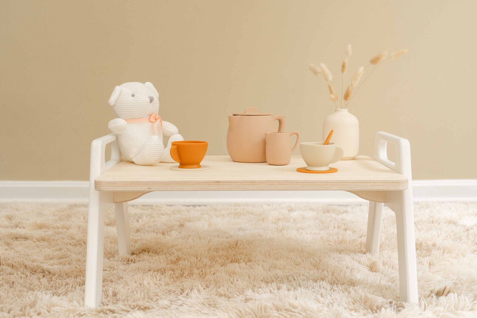 tea set on activity tray during styled product photography in Vienna,VA