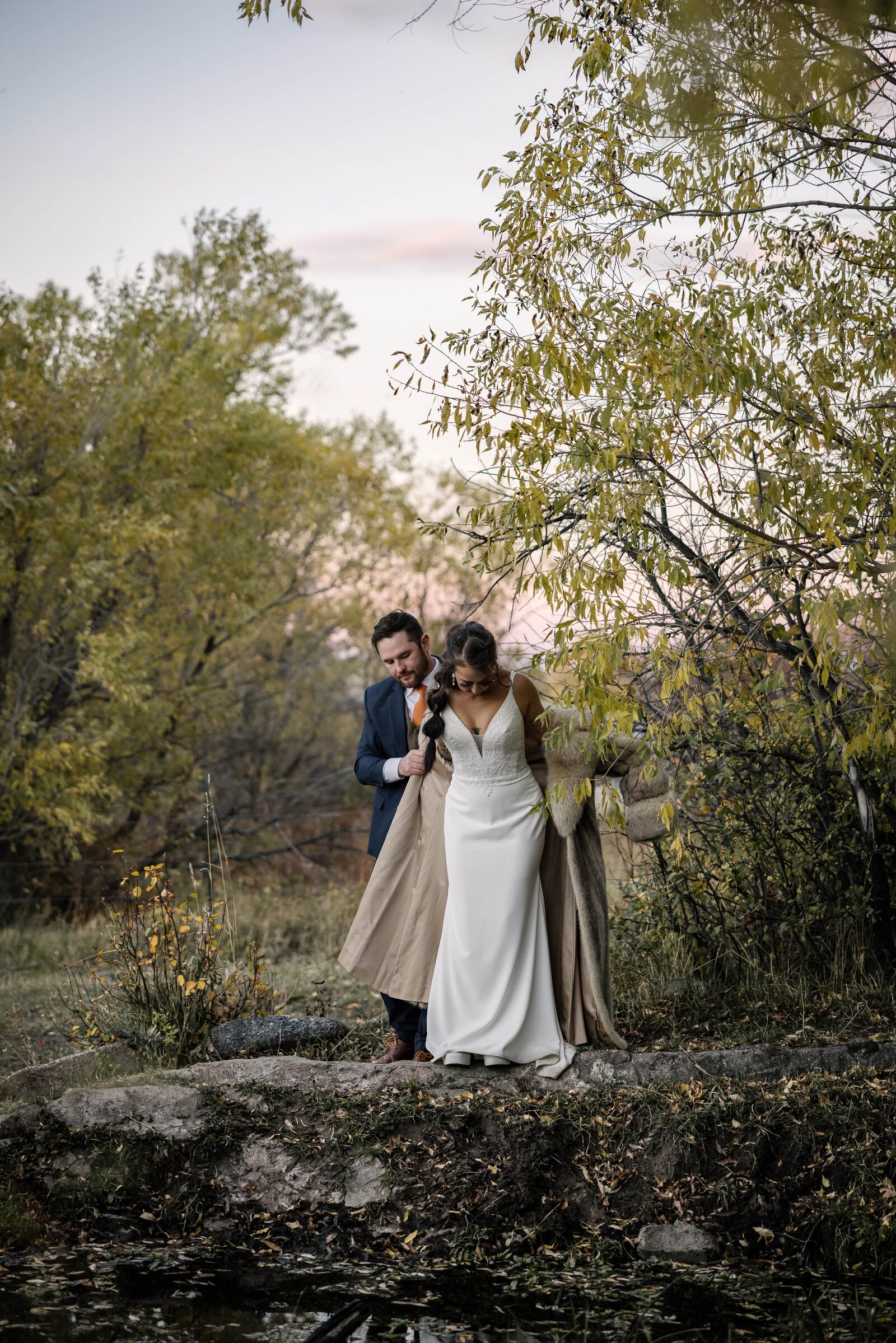 fur trench coat for bride