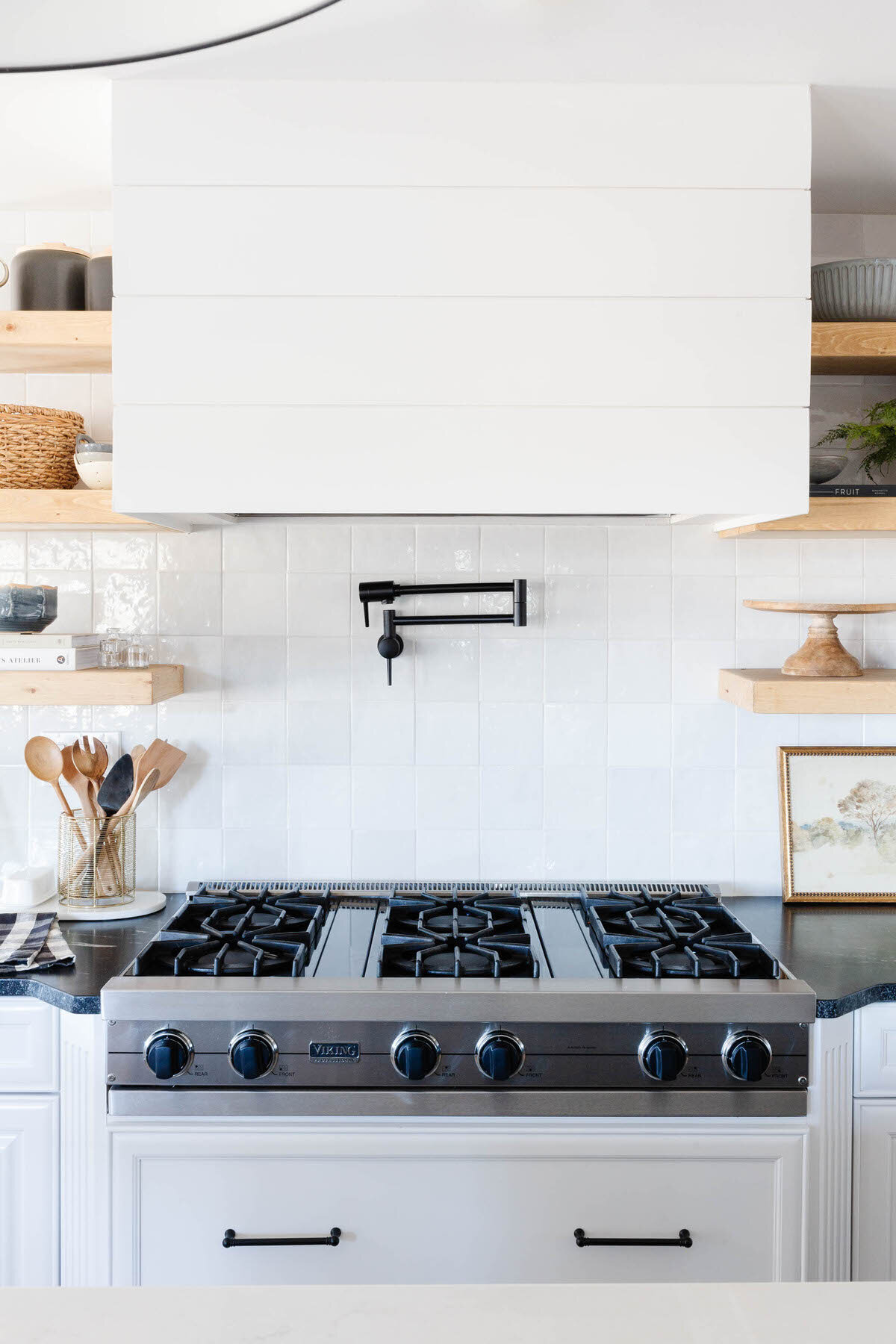 Modern Farmhouse Charming Cottage Warm White Kitchen with open shelves by Peggy Haddad Interiors30