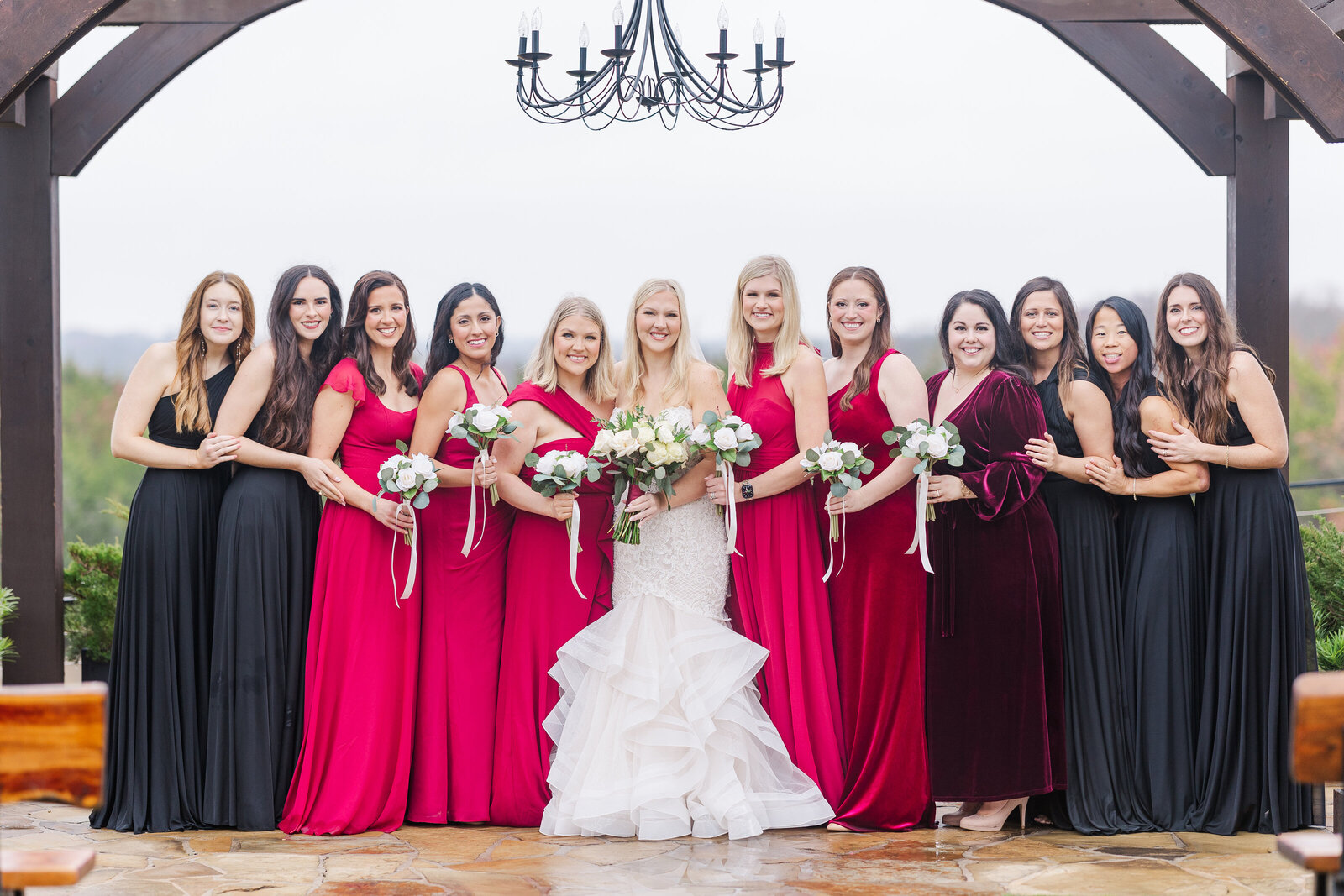 Posed photography for bride and bridesmaids before wedding