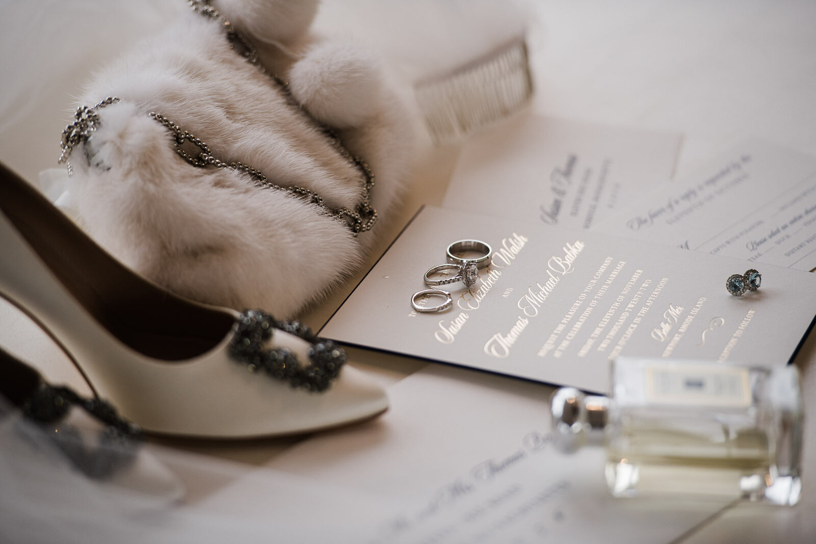 side view of bridal details flatlay