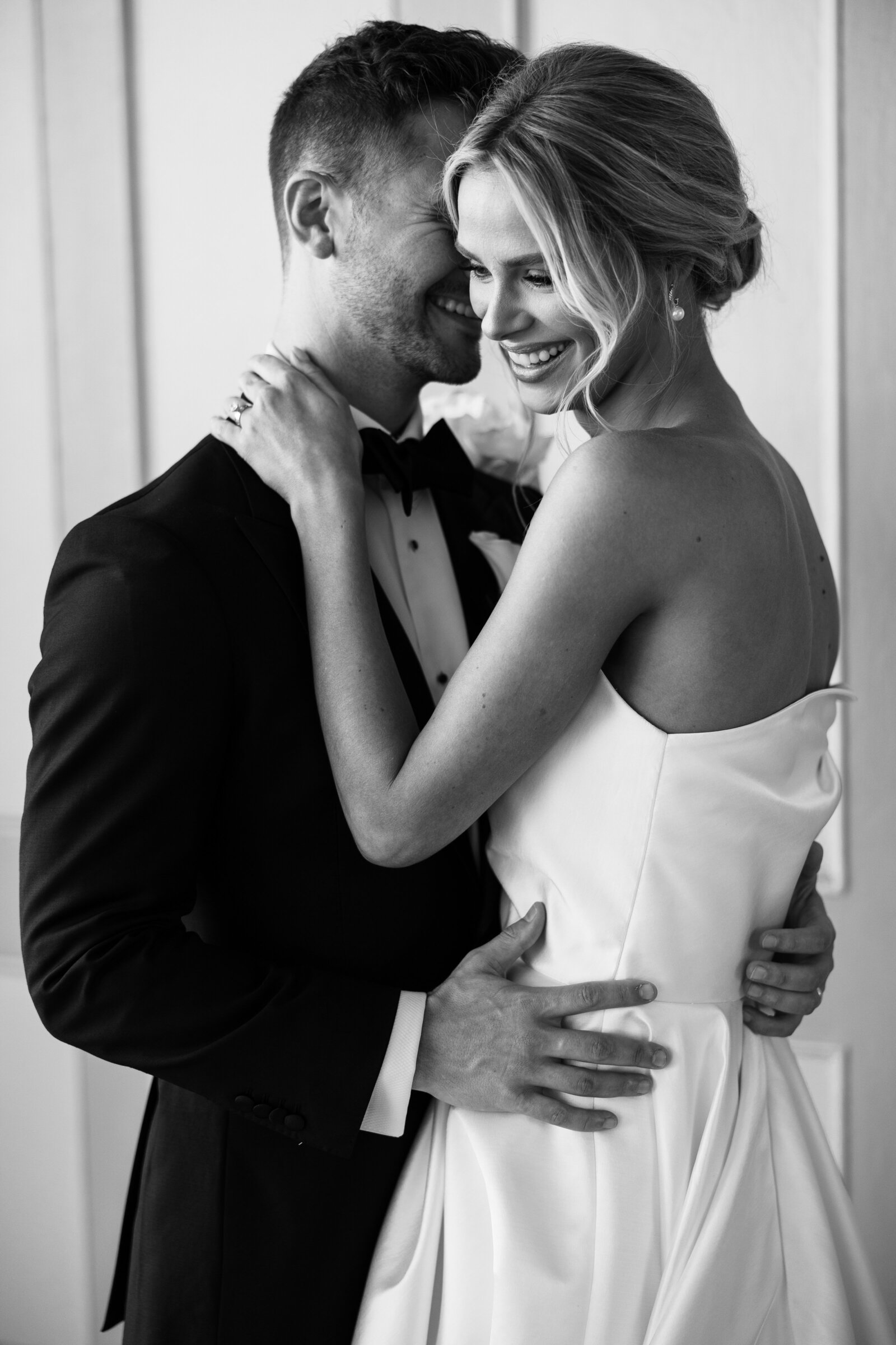 Timeless black-and-white bridal portrait in Rhode Island light