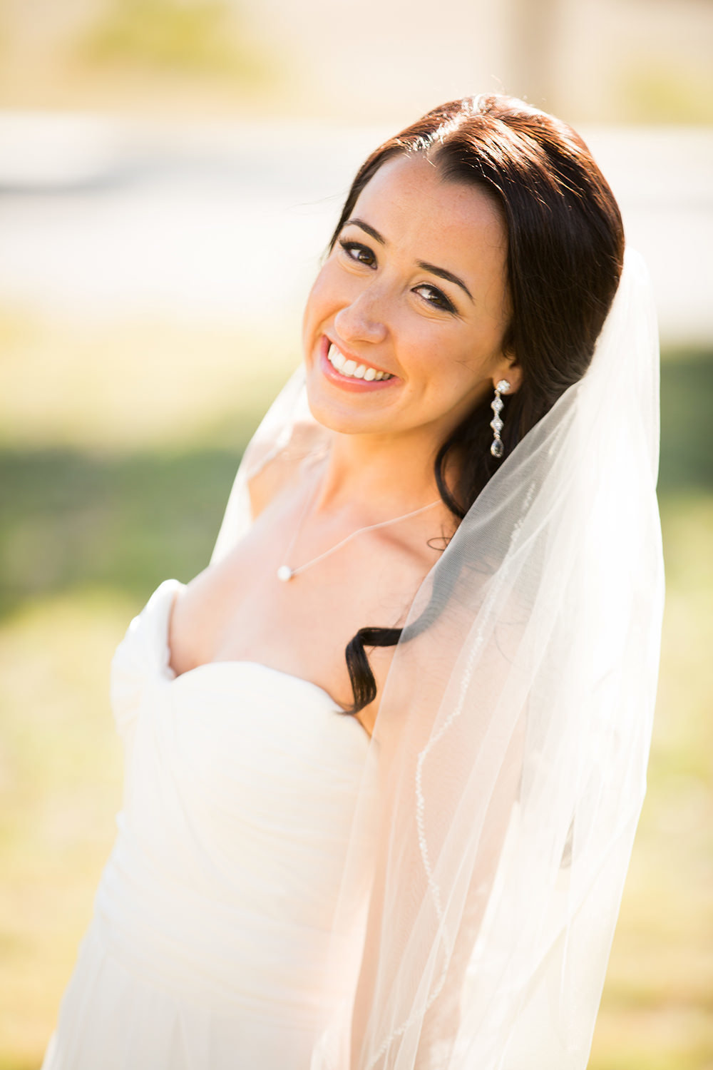 bride smiling with dress with sweetheart neck