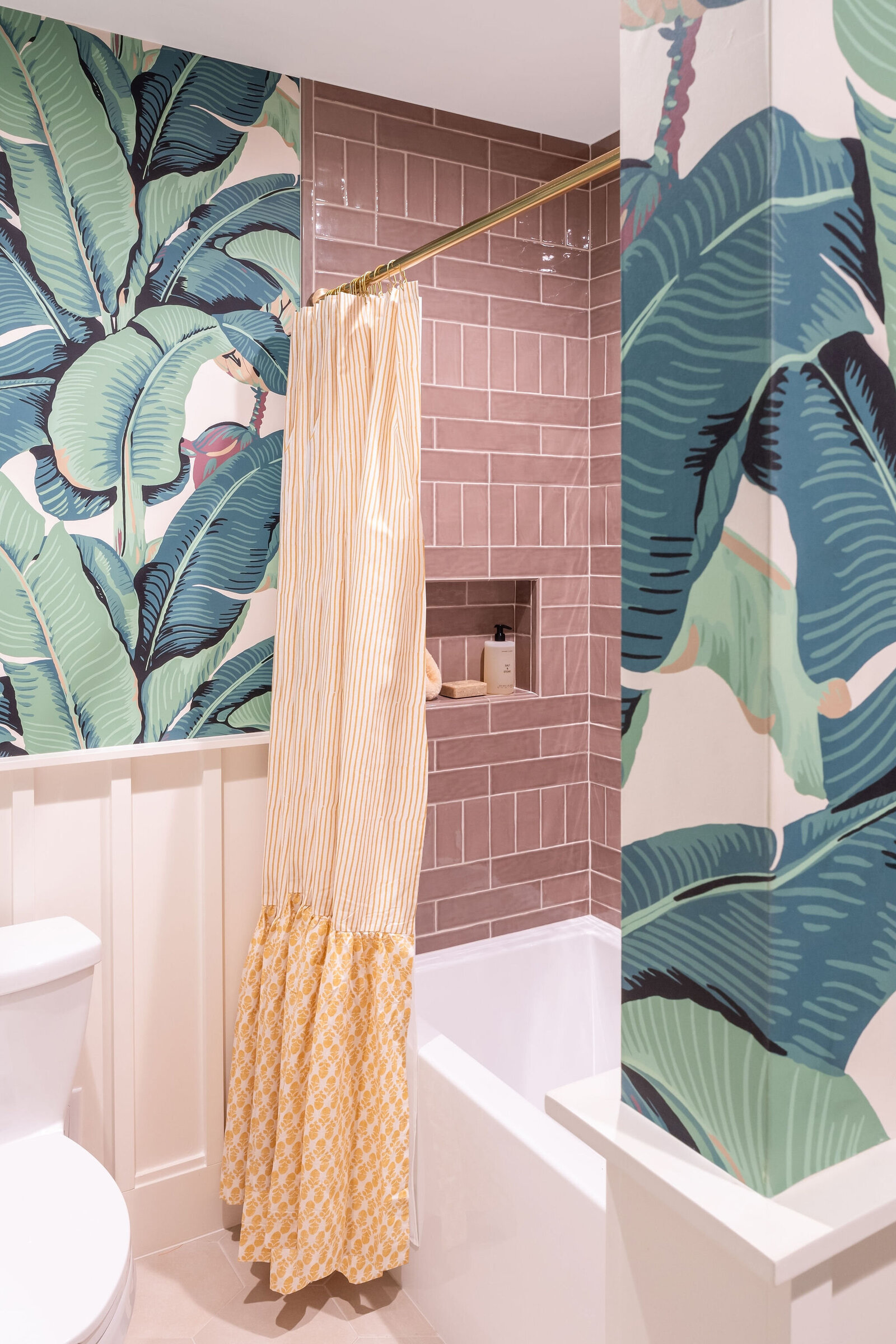 Nuela+Designs+Palm+Wallpaper+Mocha+Tile+Shower+Pattern
