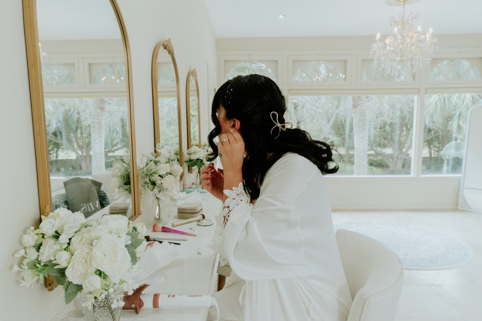 Bride getting ready in bridal suite