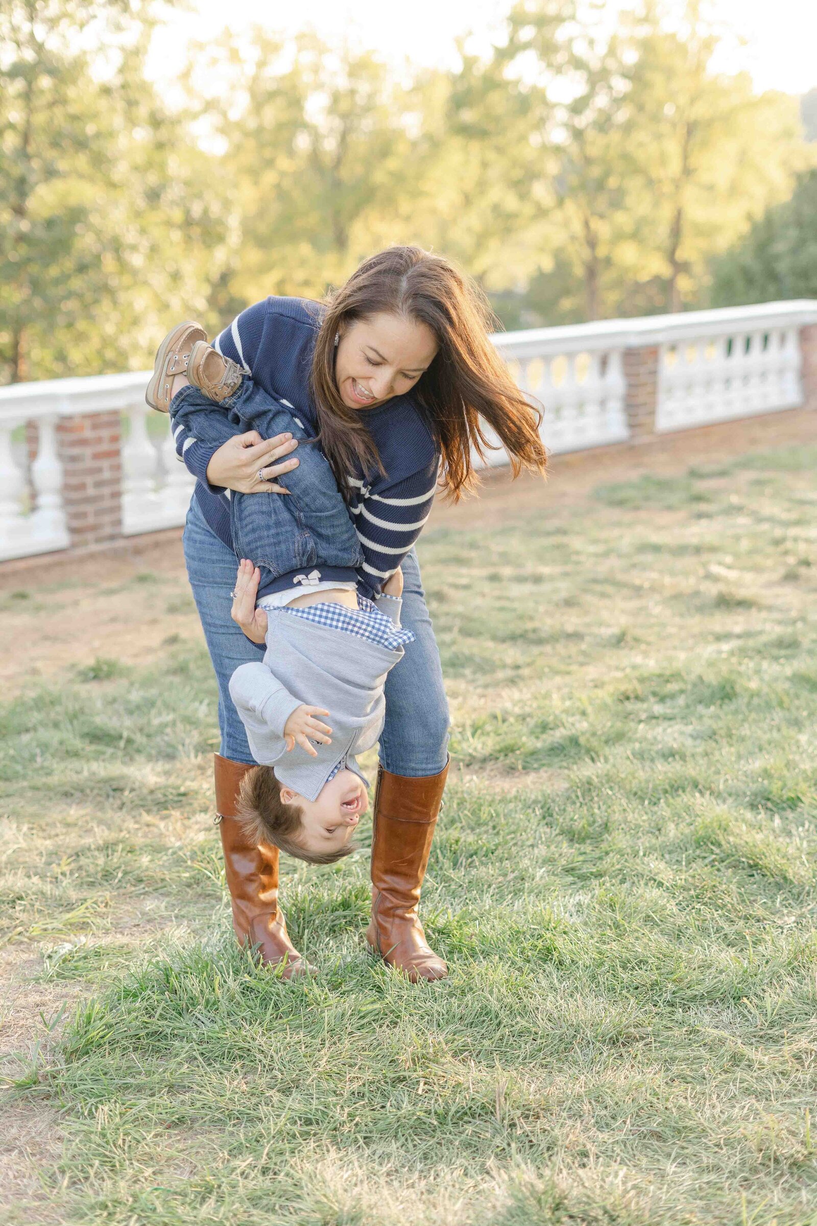 mom playing with son in Manassas, Virginia