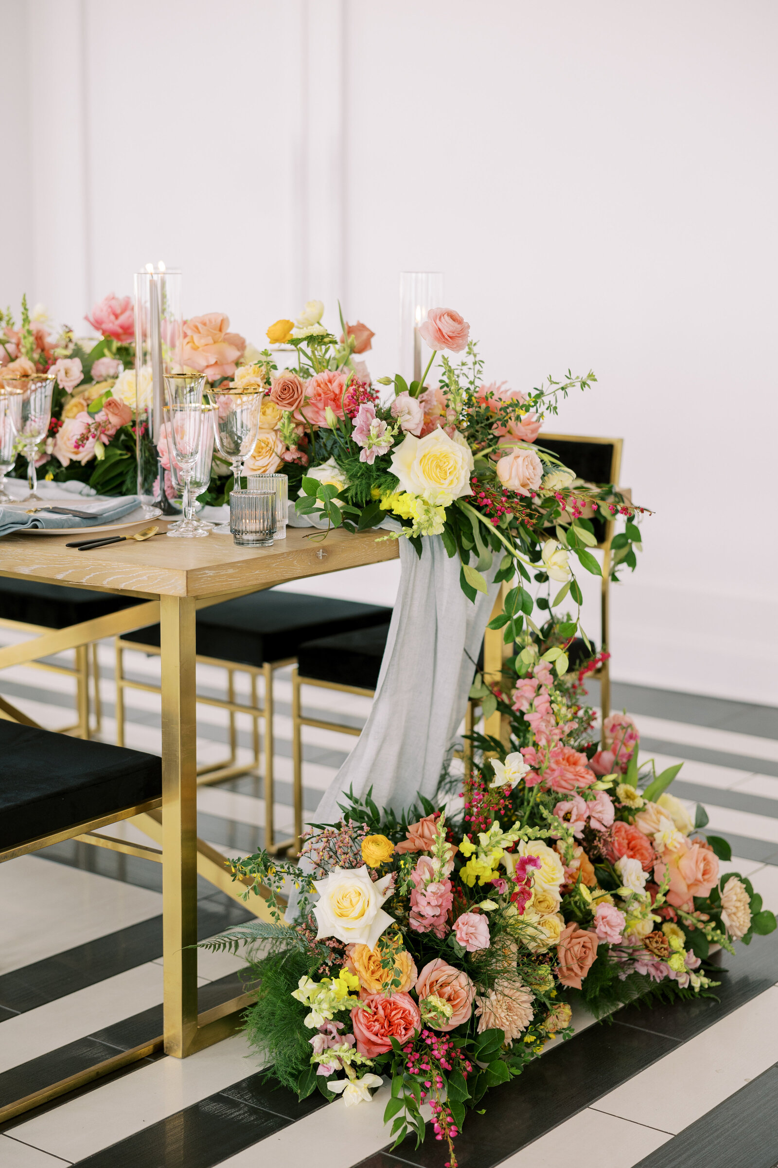 Beautiful wedding decor with colorful flowers