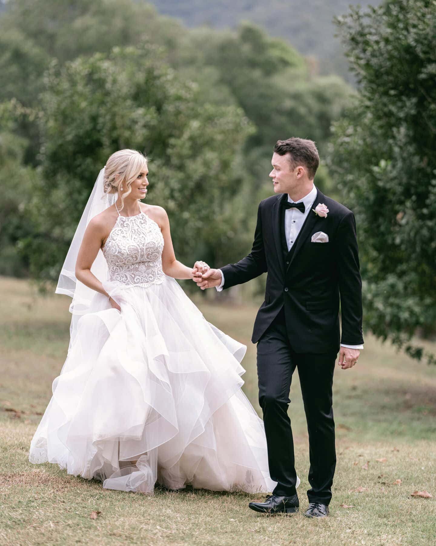 Bride and groom on their wedding day at Austinvilla Estate