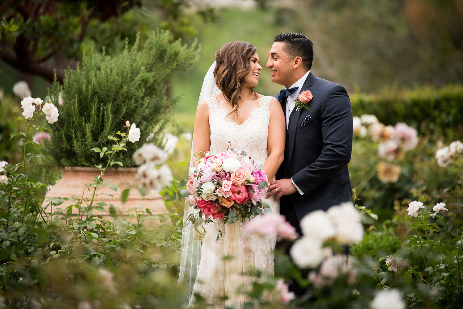 Romantic portrait in the rose garden at Rancho Bernardo Inn