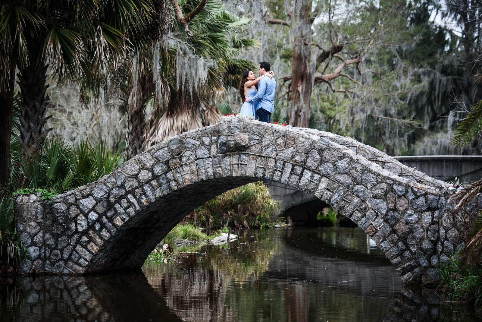 Engagement portrait on Langles Bridge in City Park