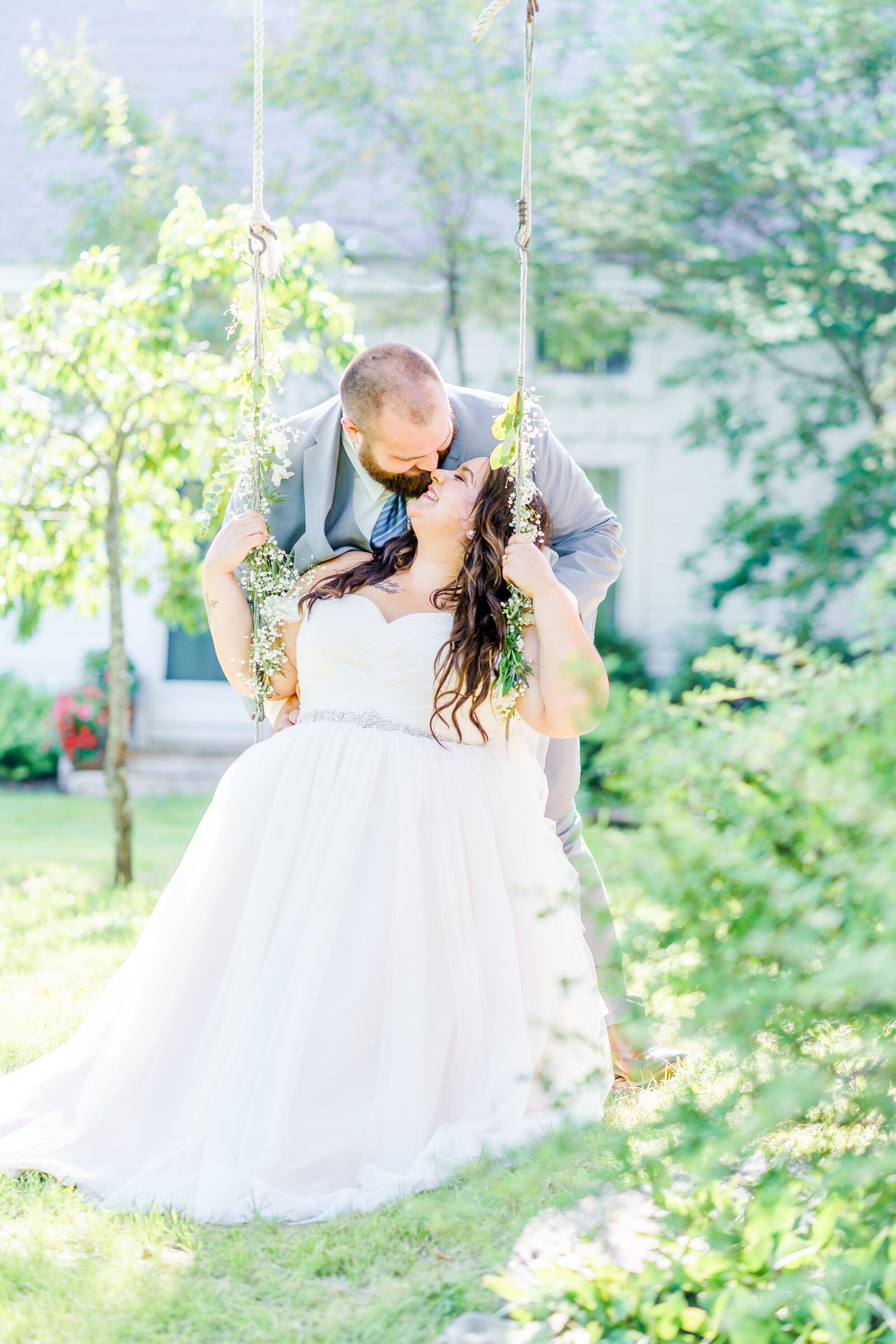 New England wedding photography portraits with couple kissing
