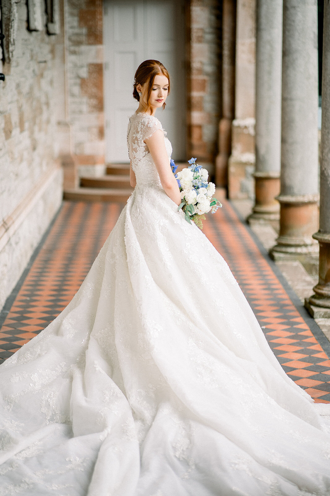 Classic Bridal Portrait in Castle Leslie Hallway, Ireland