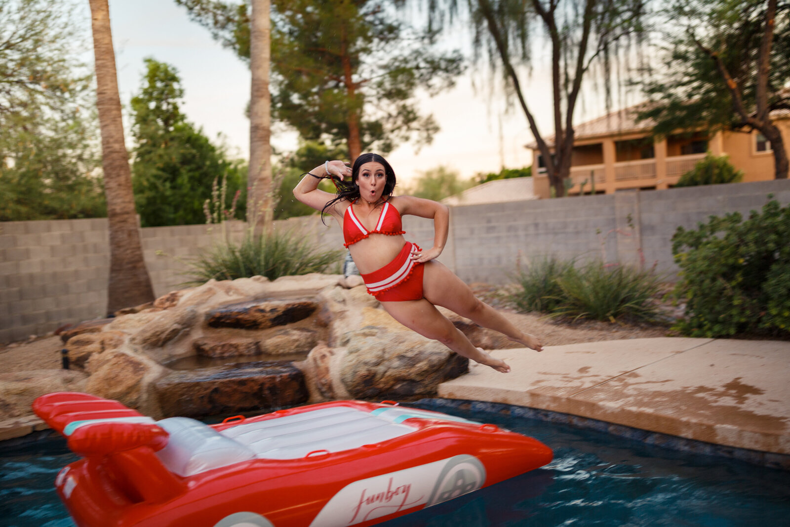 jumping into pool during water session