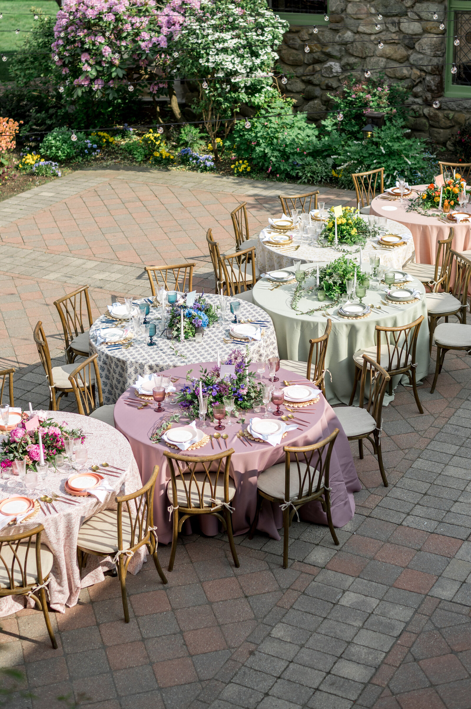 Colorful Wedding Reception Tables at Willowdale Estate
