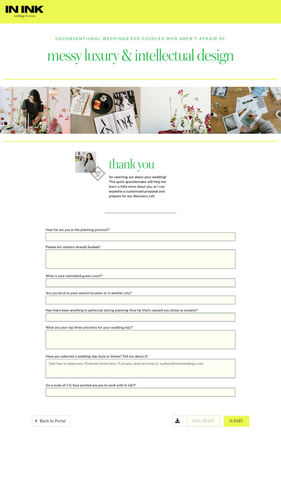 Dubsado Questionnaire Template - In Ink Weddings