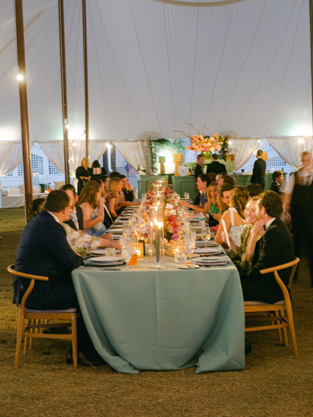 guests dinning at wedding reception at Lyceum Lawn in Santa Rosa Florida