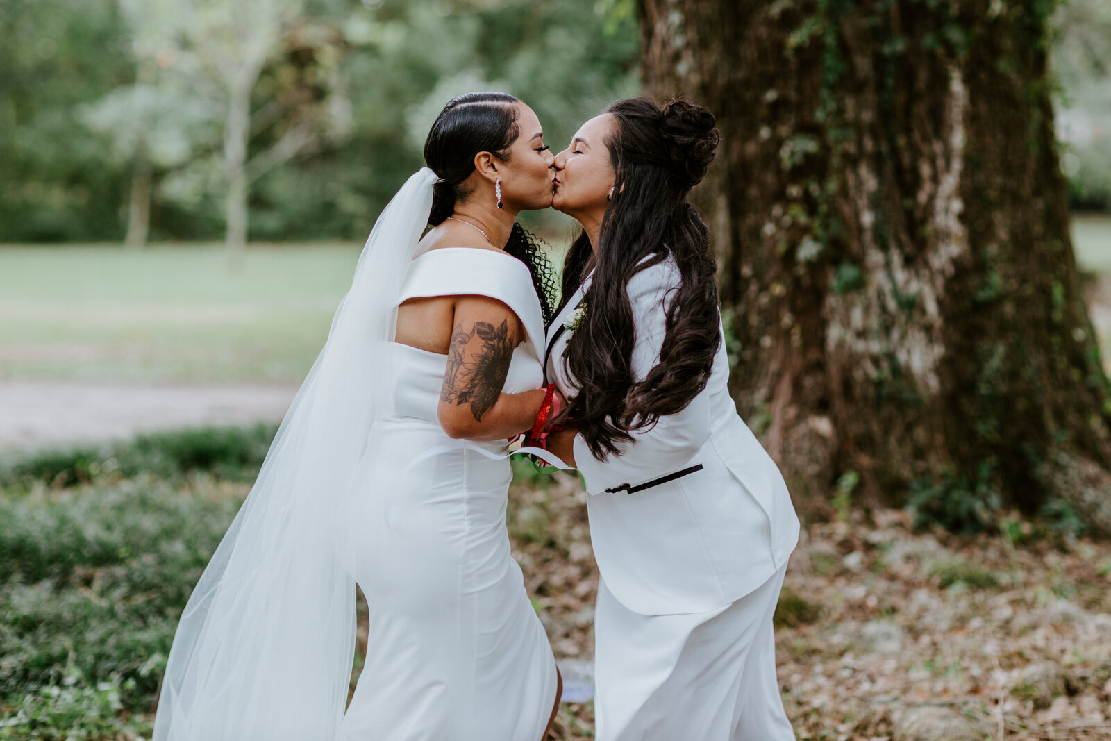 Lesbian couple wedding kiss