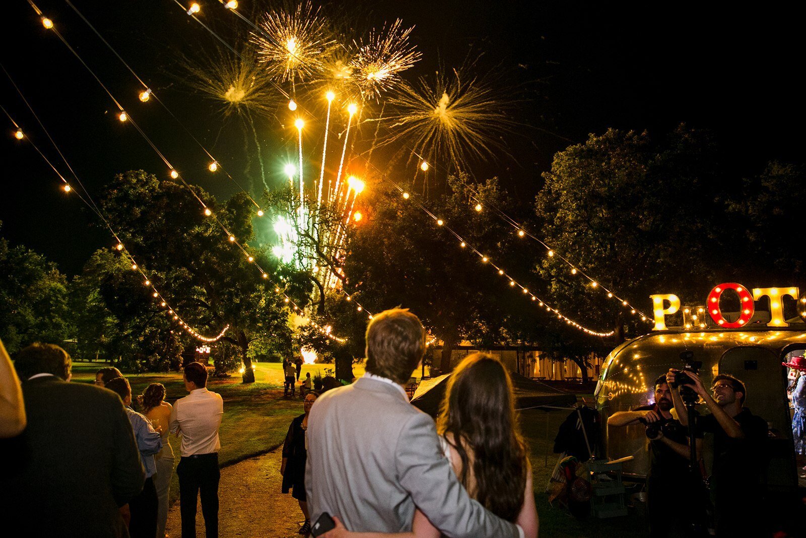 Fireworks after wedding at Pecan Springs Ranch